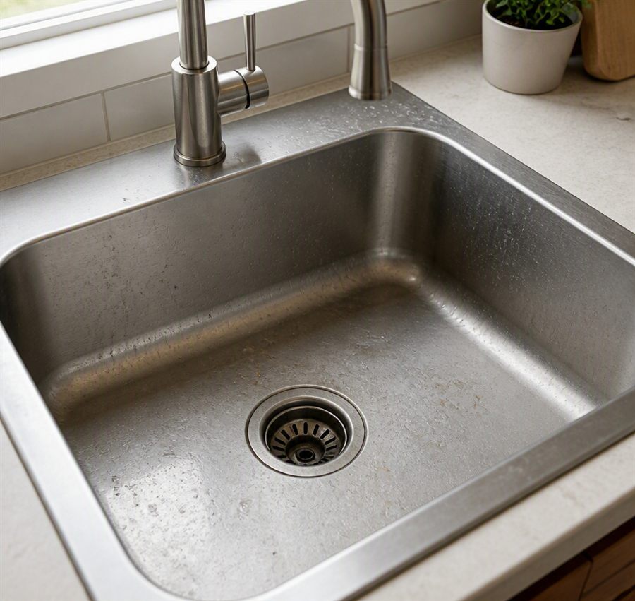 Kitchen sink before cleaning by LAB Cleaning Services